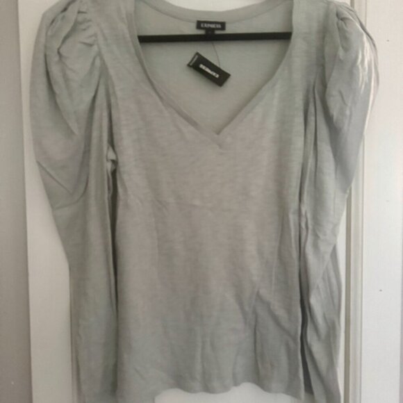 Express Light Green Puff Sleeve V-Neck Top – Size XL - Picture 3 of 4